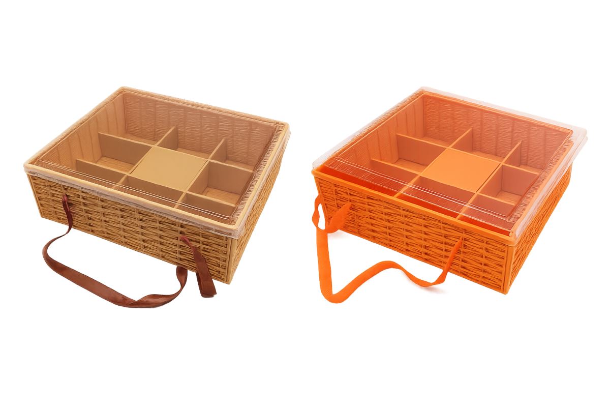 卡扣式塑膠水果禮盒，耐用可重複使用，取代一次性紙盒，一起守護地球。