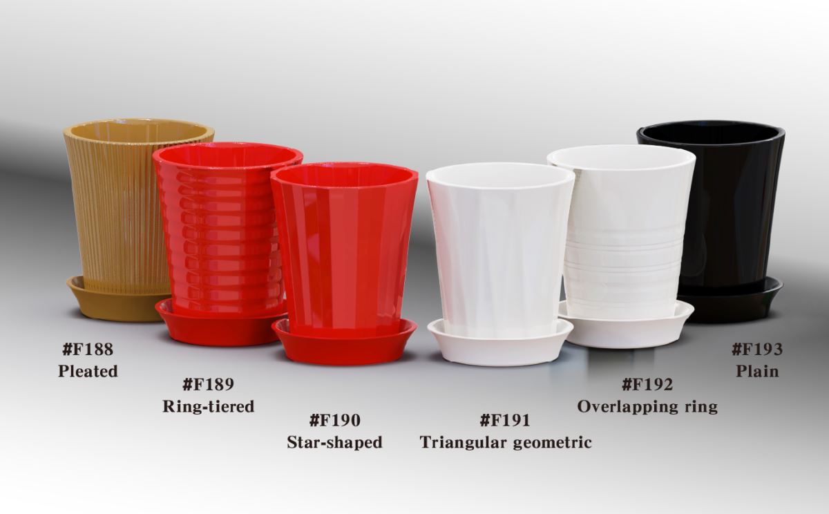 Ceramic-look plastic Flowerpot - More affordable, More recyclable, and More durable,F188 Pleated Ceramic-Look Flowerpot Perfectly fit a single 3.5-inch orchid plant Four colors / Six styles