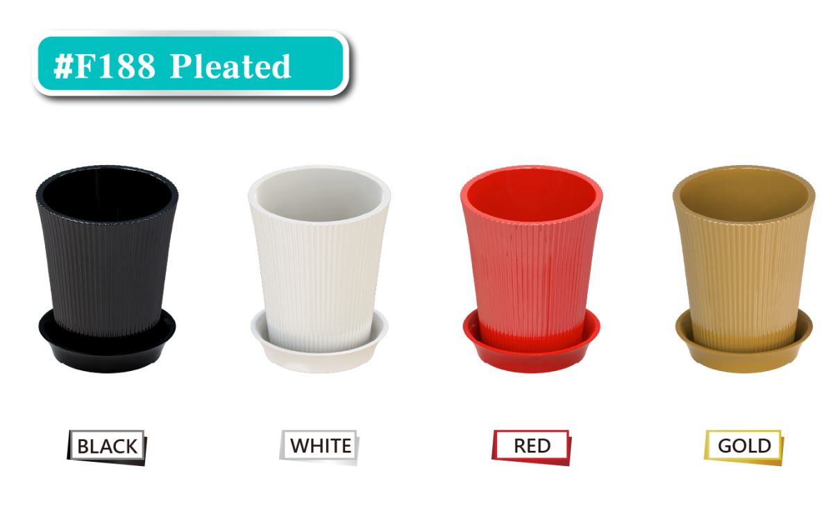 Ceramic-look plastic Flowerpot - More affordable, More recyclable, and More durable,F188 Pleated Ceramic-Look Flowerpot Perfectly fit a single 3.5-inch orchid plant Four colors / Six styles