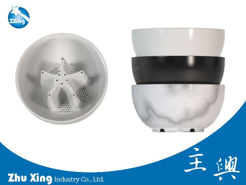 主興專利桌上型3穴快裝盆_內有支架及鐵線孔可放3株蘭花，素色高雅花器_大理石紋_黑色_白色三色可選_碗形盆栽DIY組花器