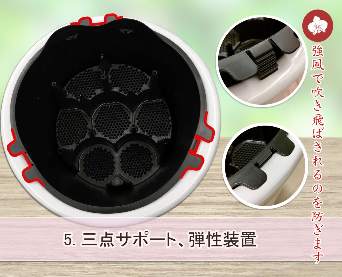 3点で支えながら、弾性ある留め金でしっかり留めます
