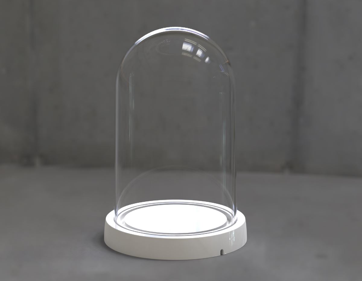 Large preserved flower dome F187L-TWT – clear PS dome with white ABS base – 20cm height