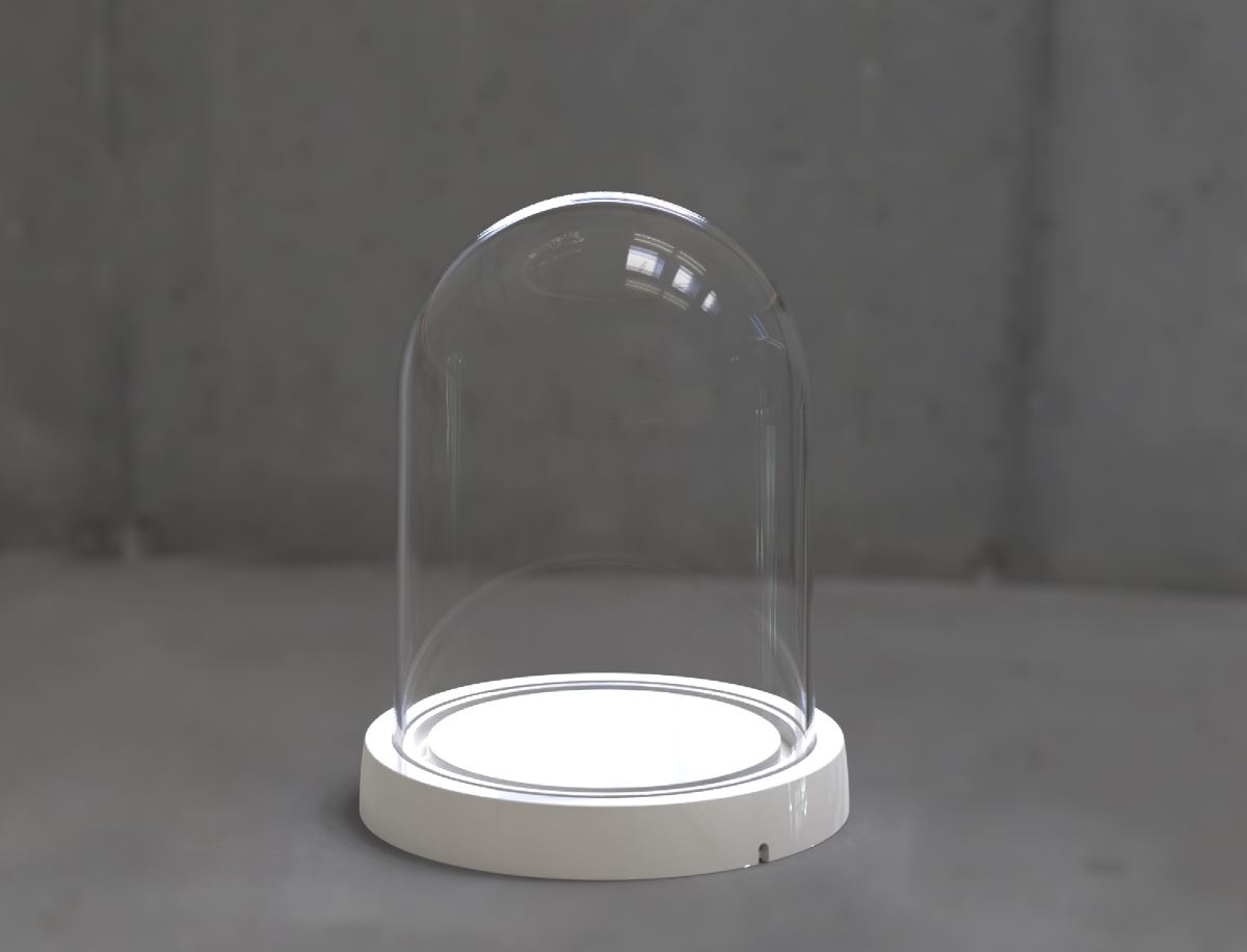 Mid-size preserved flower dome Ø13×H17cm with white ABS base and clear PS cover