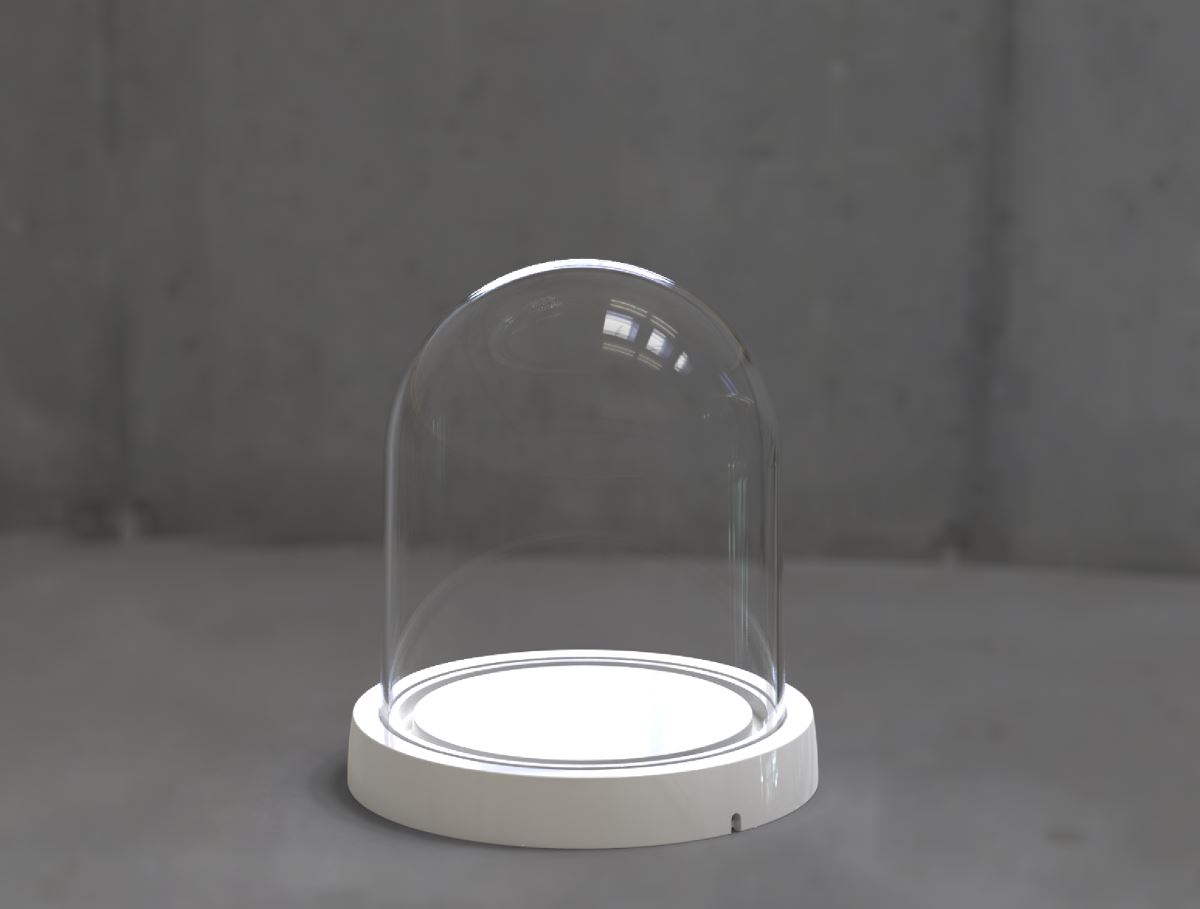 Small preserved flower dome F187S-TWT – clear PS dome with white ABS base – 15cm height