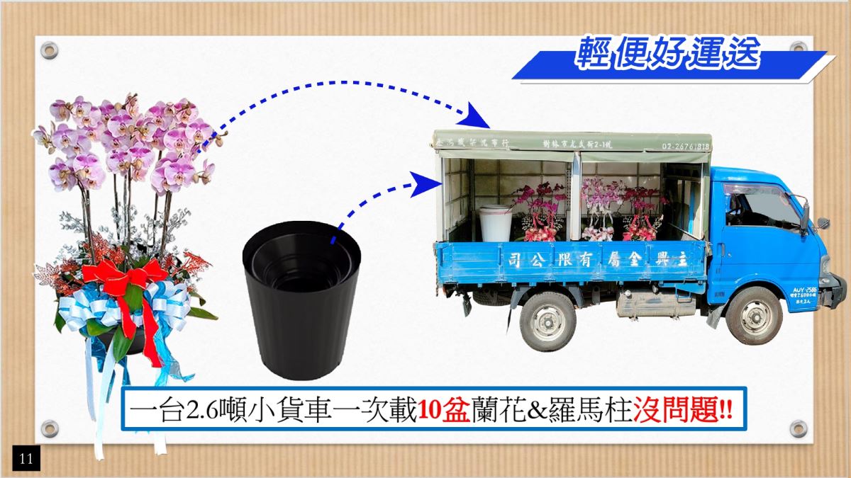 2.6噸小貨車一次載10盆-蘭花盆