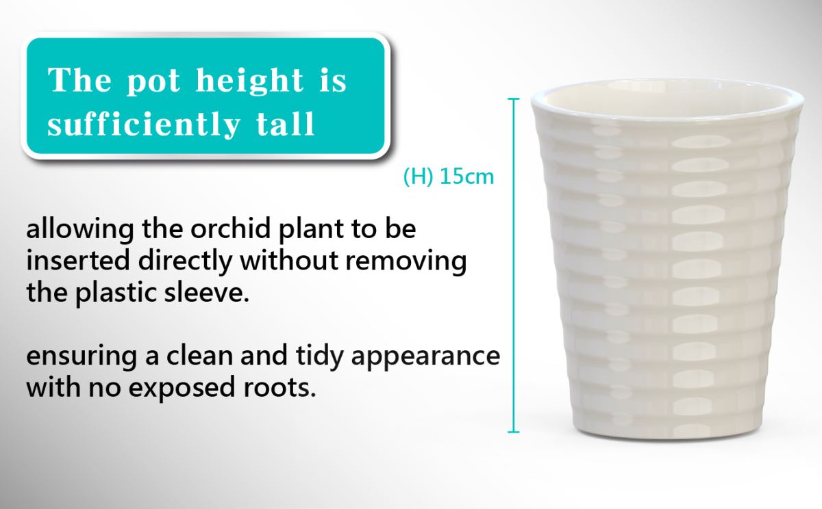 Ceramic-look plastic Flowerpot - More affordable, More recyclable, and More durable,F188 Pleated Ceramic-Look Flowerpot Perfectly fit a single 3.5-inch orchid plant Four colors / Six styles